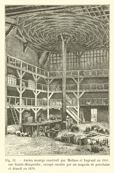Ehemalige Reithalle, erbaut von Molinos und Legrand im Jahr 1810, Rue Sainte-Marguerite, später von einem Porzellangeschäft genutzt und 1876 abgerissen von French School