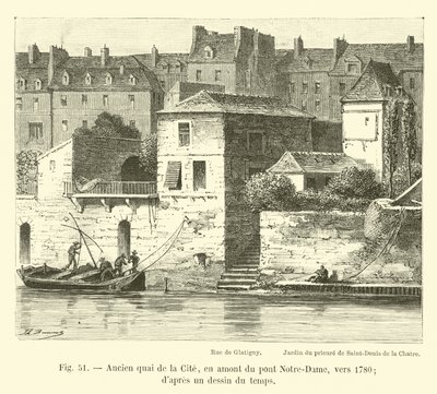 Alter Kai der Insel, flussaufwärts der Pont Notre-Dame, um 1780, nach einer zeitgenössischen Zeichnung von French School