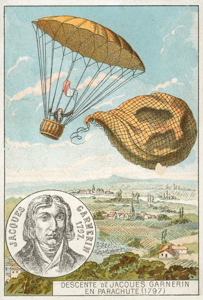 Andre-Jacques Garnerin steigt mit einem Fallschirm aus einem Ballon ab von French School