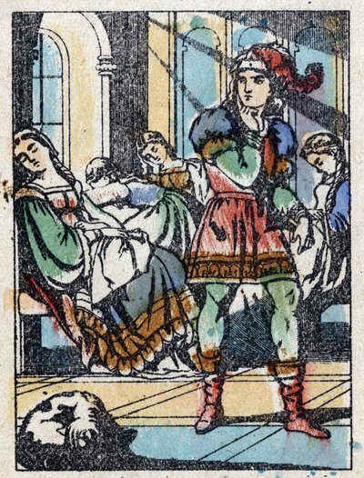 Anonyme Illustration für „Dornröschen“, Märchen von Charles Perrault (1628-1703), französischer Schriftsteller. Holzstich von Imaging Pellerin - Epinal, Ende des 19. Jahrhunderts von French School