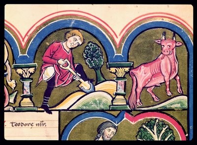 April: Ein Bauer gräbt, aus dem Psalter von St. Elisabeth von French School