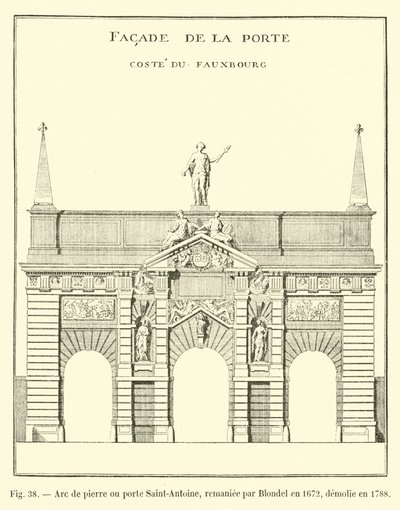 Steinbogen oder Tor Saint-Antoine, umgebaut von Blondel 1672, abgerissen 1788 von French School