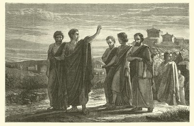 Aristoteles im Exil aus Athen mit seinen Schülern (Stich) von French School