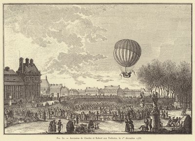 Aufstieg von Charles und Robert in den Tuilerien, 1. Dezember 1783 (Stich) von French School