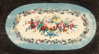 Aubusson-Design für eine Sofarückseite oder Sitzrückseite mit Blumensträußen innerhalb von Bändern und Blumenrändern von French School