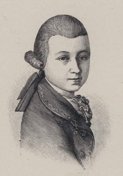 Der österreichische Komponist Wolfgang Amadeus Mozart im Alter von vierzehn Jahren von French School