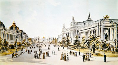 Avenue Nicholas II mit dem Grand Palais und dem Petit Palais während der Weltausstellung in Paris, Illustration aus 