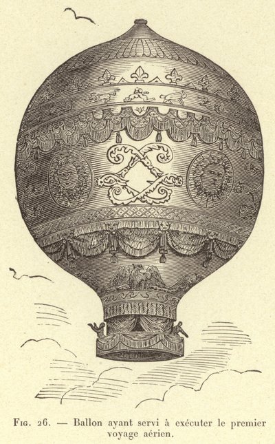 Ballon, der für die erste Luftreise verwendet wurde (Gravur) von French School