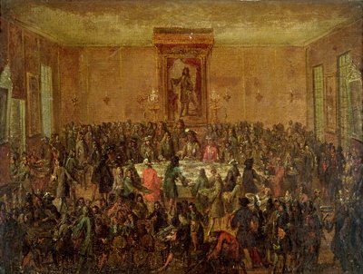 Bankett zu Ehren von Ludwig XIV. (1638-1715) durch das Corps Municipal im Hotel-de-Ville, ca. 1680 von French School