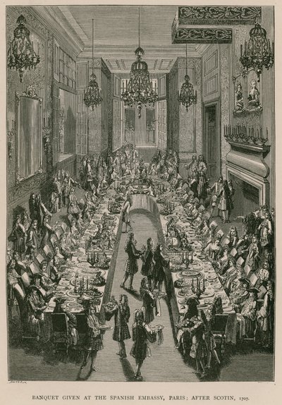 Bankett in der spanischen Botschaft, Paris; nach Scotin, 1707 von French School