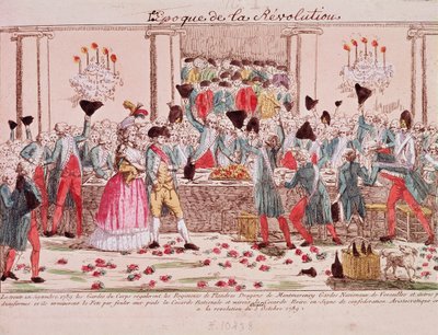 Bankett am 1. Oktober 1789, gegeben von den Leibwächtern des Königs zur Begrüßung des Flandern-Regiments von French School