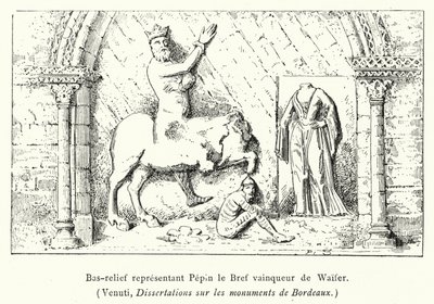Basrelief darstellend Pippin den Kurzen, Sieger über Waifer (Stich) von French School