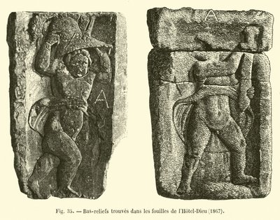 Reliefs gefunden bei den Ausgrabungen im Hôtel-Dieu, 1867 von French School
