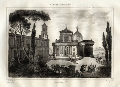 Basilica della Santa Casa - Loreto - Heiligtum von Lorette - Loreto - Basilika Unserer Lieben Frau von Loreto - Heiliges Haus von Loreto oder Haus von Nazareth - Gravur aus "Picturesque Italy" - Historische und beschreibende Malerei Italiens" von M. de Nor von French School