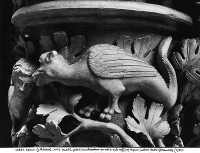 Basilisk, Kapitell aus der Kathedrale Notre Dame in Reims (Gipsabguss von Stein) von French School