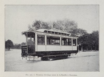 Bastille-Charenton-Elektrostraßenbahn - in „Durch die Elektrizität“ von G. Davy von French School