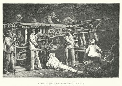 Batterie von Bohrmaschinen Sommeiller (Gravur) von French School