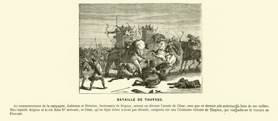 Schlacht von Thapsus, Nordafrika, Caesars Bürgerkrieg, 46 v. Chr. (Gravur) von French School