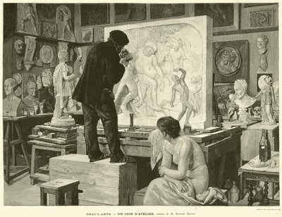 Schöne Künste, Eine Ecke des Ateliers, Gemälde von M. Edouard Dantan (Gravur) von French School