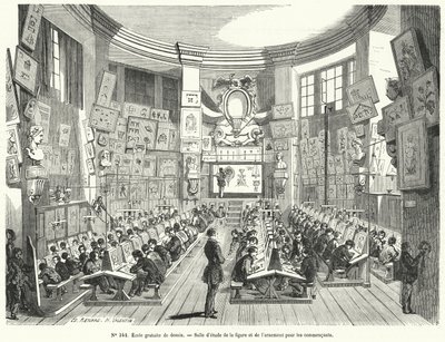 Anfängerkurs in einer freien Zeichenschule, Frankreich (Gravur) von French School