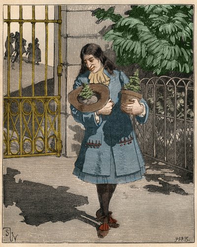 Bernard de Jussieu (1699-1777), französischer Botaniker, der 1734 zwei Zedern aus dem Libanon aus England brachte. Gravur von 1885 in „Les arts et métiers illustrés“ von Adolphe Bitard. von French School