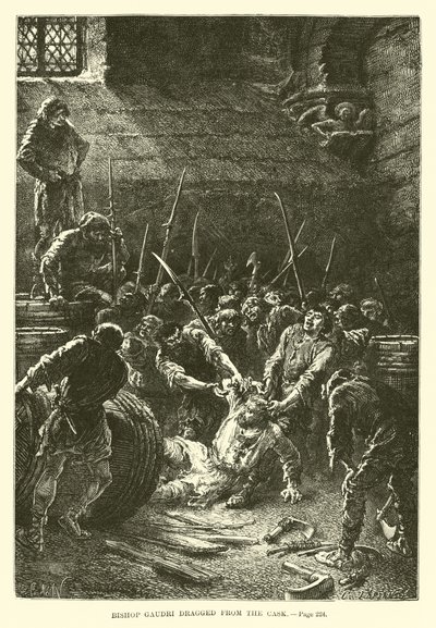 Bischof Gaudri aus dem Fass gezogen von French School