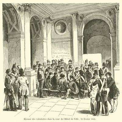 Biwak der Freiwilligen im Hof des Hôtel de Ville, 26. Februar 1848 von French School