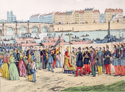 Segnung der Fahnen in Paris vor der Abreise der Kolonisten nach Algerien 1843, 1935 von French School