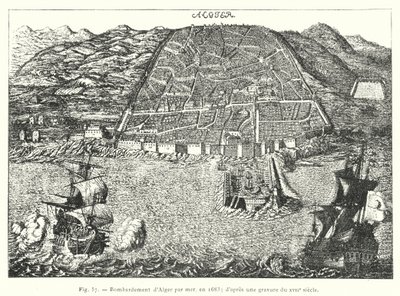 Bombardierung von Algier vom Meer aus, 1683; nach einem Stich aus dem XVII. Jahrhundert (Stich) von French School