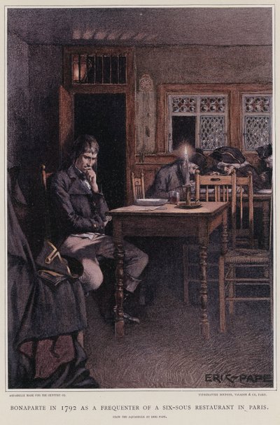 Bonaparte 1792 als Besucher eines Sechs-Sous-Restaurants in Paris von French School