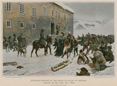 Bonaparte wird von den Mönchen des Mont St. Bernard empfangen von French School