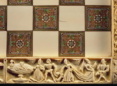 Rand eines Schachbretts, das das höfische Leben zeigt, 1415 von French School