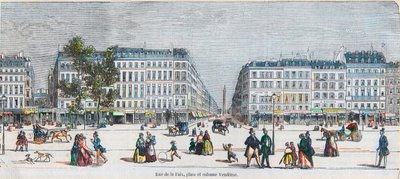 Boulevard des Capucines (Südküste) - Rue de la Paix, Platz und Säule Vendome - Gravur in "Tableau-de-Paris" von Edmond Texier 1852 von French School