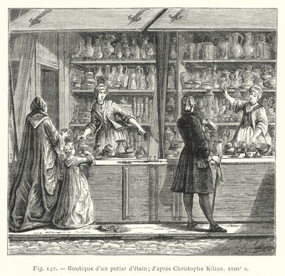 Laden eines Zinngießers; nach Christophe Kilian, XVIII. Jahrhundert (Stich) von French School