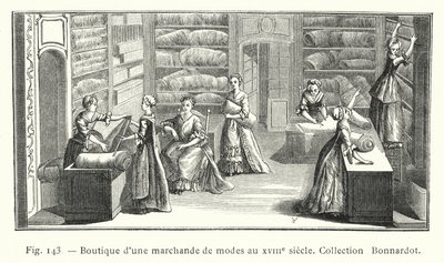 Boutique einer Modemacherin im 18. Jahrhundert, Sammlung Bonnardot (Gravur) von French School