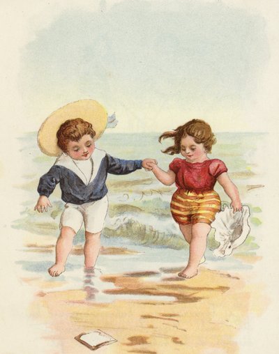 Junge und Mädchen spielen am Strand von French School