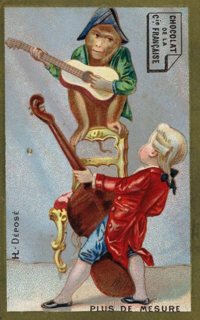 Junge und Affe spielen zusammen Musikinstrumente von French School
