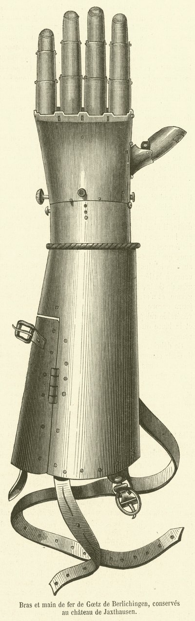 Eisenarm und -hand von Goetz von Berlichingen, aufbewahrt im Schloss Jaxthausen (Gravur) von French School