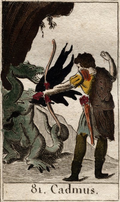 Kadmos tötet den Drachen. Aus „Mythologie der Jugend“ von Pierre Blanchard 1803 von French School