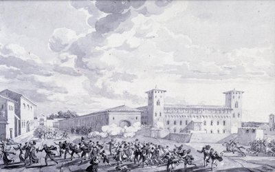 Italienfeldzug: Ansicht des Aufstands der Stadt Paris gegen die französische Besatzung im Mai 1796. Anonyme Zeichnung. Paris, Louvre Museum von French School