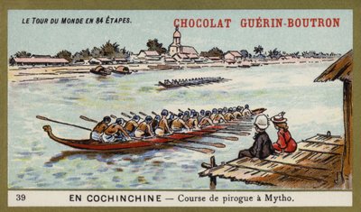 Kanu-Rennen in Mytho, Cochinchina (Chromolithografie) von French School