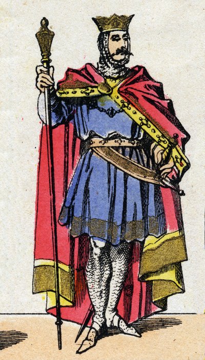 Kapetingische Dynastie: Porträt von Hugo Capet (940-996), König der Franken von 987 bis 996. Epinal-Bild aus dem späten 19. Jahrhundert. Private Sammlung von French School