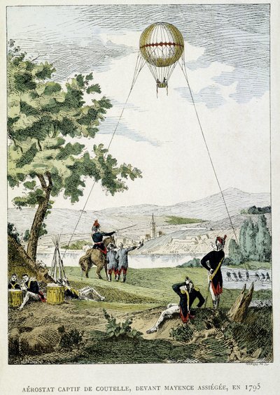 Gefangener Aerostat von Jean Marie Joseph Coutelle (1748-1835), vor der belagerten Mainz von French School