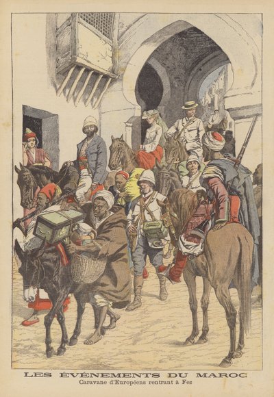 Karawane von Europäern auf dem Rückweg nach Fès, Marokko von French School