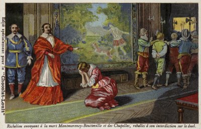 Kardinal Richelieu lässt Francois de Montmorency-Bouteville und den Comte de Chapelles wegen Missachtung seines Duellverbots hinrichten, 1627 von French School