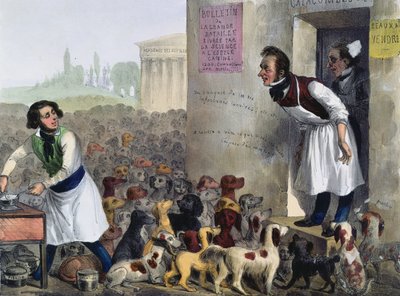 Karikatur von Parisern, die mit tollwütigen Hunden umgehen, ca. 1840 von French School
