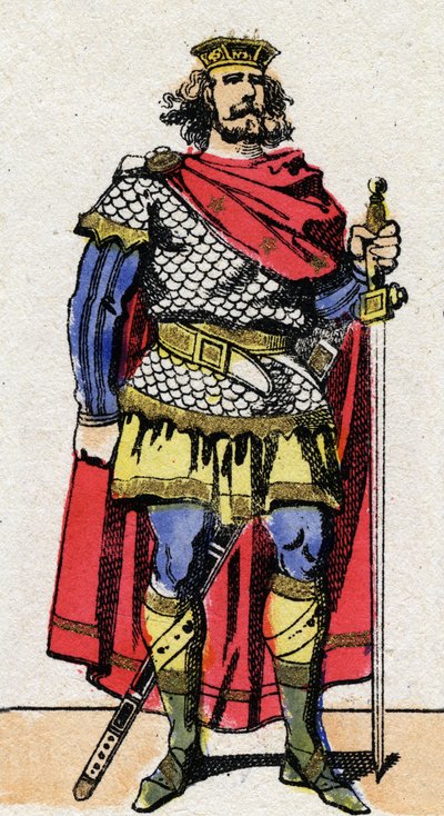Karolingische Dynastie: Porträt von Pippin dem Kurzen (715-768), König der Franken von 751 bis 768. Epinal-Bild aus dem späten 19. Jahrhundert. Private Sammlung von French School