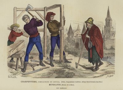 Zimmerleute und ein Bettler, 15. Jahrhundert von French School
