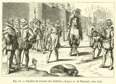 Reitbahn des Stalls der Tuilerien; nach A. de Pluvinel, um 1620 von French School