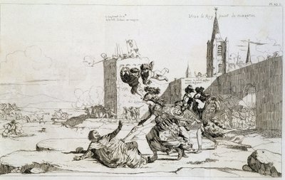 Karikatur von Mademoiselle de Montpensier („Grande Mademoiselle“) „fegt Mazarin und seine Anhänger aus Frankreich“ von French School